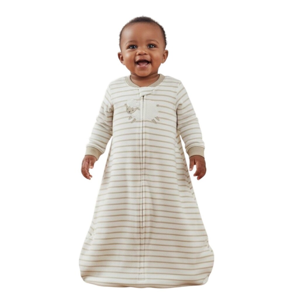Carters Baby 6-9M Cream Stripe Fleece Sleep Sack Zip Wearable Blanket